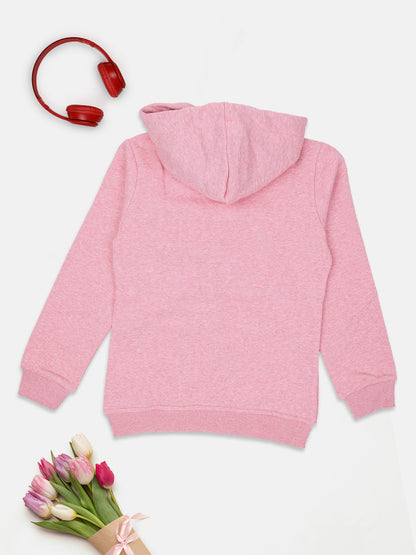 NINS MODA GIRLS FRONT PRINTED SWEATSHIRT HODDIE WITH ZIP-PINK
