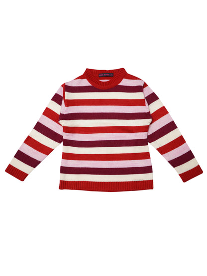 Nins Moda Girls Striped Wollen Top-Red