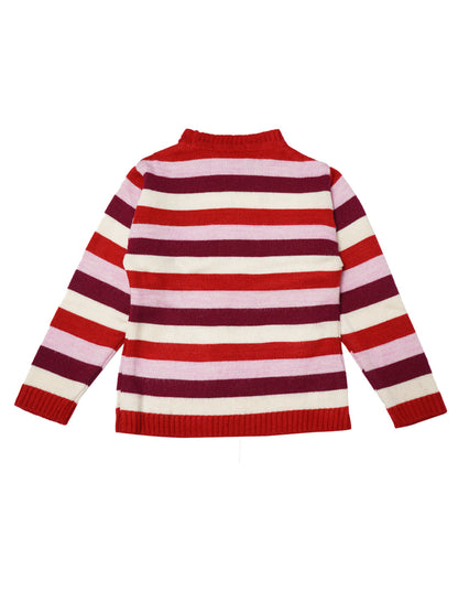 Nins Moda Girls Striped Wollen Top-Red