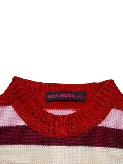 Nins Moda Girls Striped Wollen Top-Red