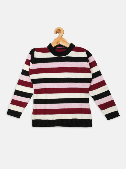 Nins Moda Girls Striped Wollen Top-Striper1