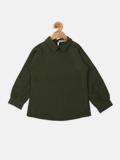 Nins Moda Girls Solid Taxtile Prewinter Top- Olive