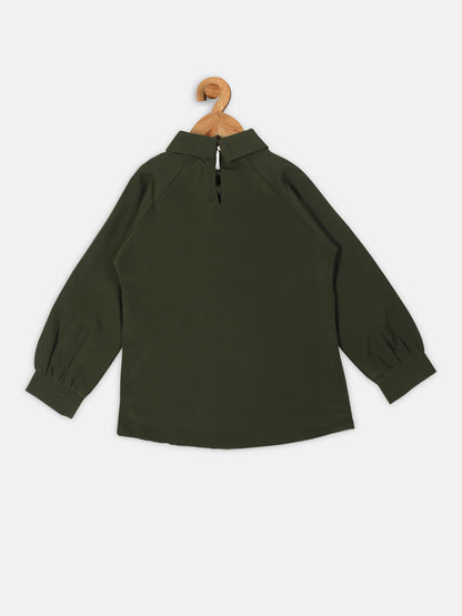 Nins Moda Girls Solid Taxtile Prewinter Top- Olive