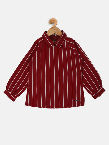 Nins Moda Girls Taxtile Striped Stylish Top-Mahroon