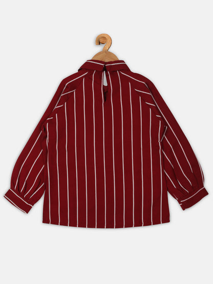 Nins Moda Girls Taxtile Striped Stylish Top-Mahroon