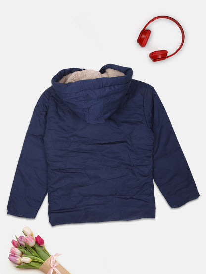 ZIAMA GIRLS SOLID FULL SELEVE WITH HODDIE & ZIPPER JACKET-NAVY