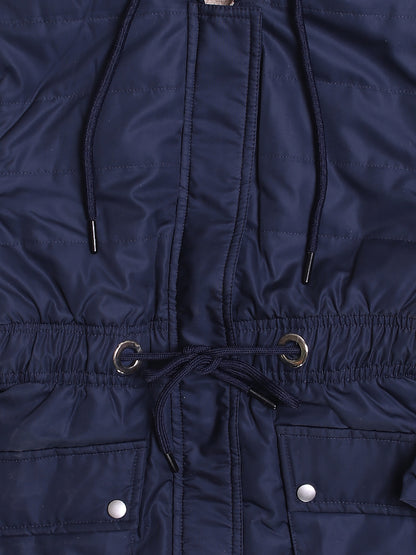 ZIAMA GIRLS SOLID FULL SELEVE WITH HODDIE & ZIPPER JACKET-NAVY