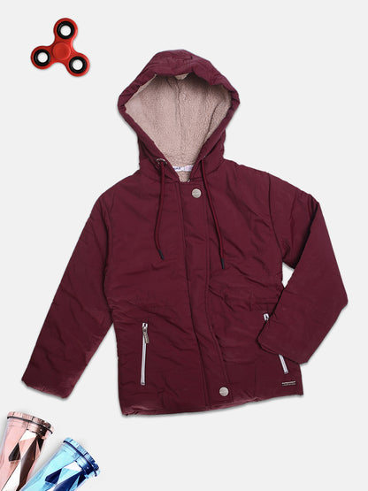 ZIAMA GIRLS SOLID FULL SELEVE WITH HODDIE & ZIPPER JACKET-MAHROON