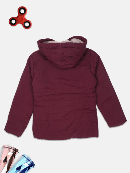 ZIAMA GIRLS SOLID FULL SELEVE WITH HODDIE & ZIPPER JACKET-MAHROON