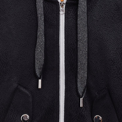 ZIAMA Girls Solid Leather Sweatshirt Hoodie with zip-BLACK