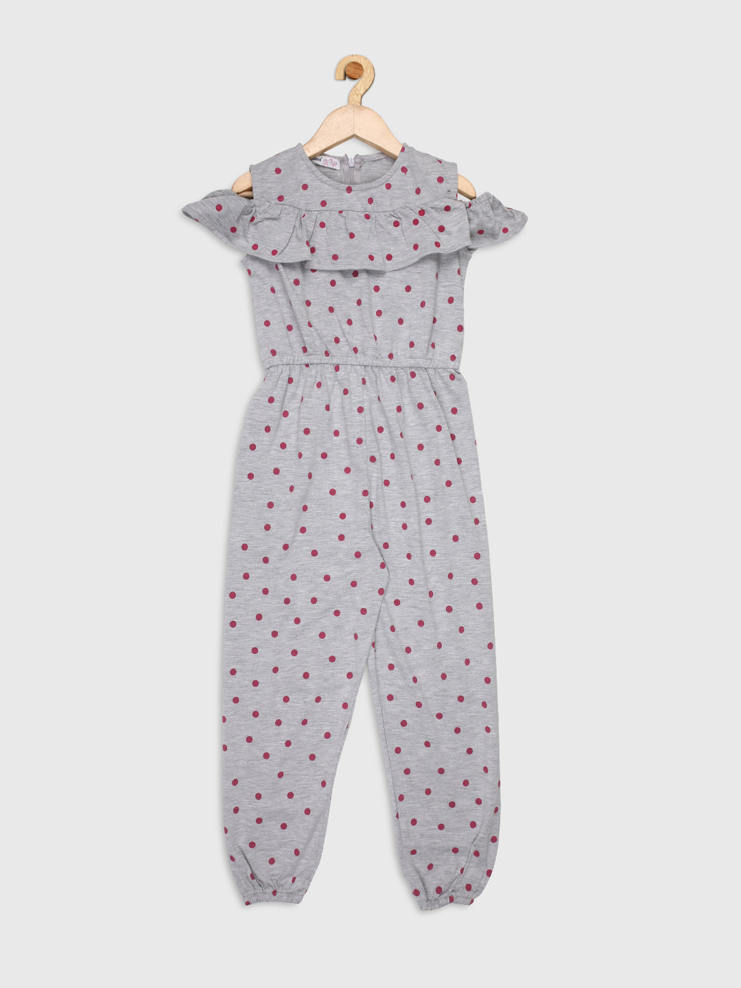 Nins Moda Girls Dot Printed Jump Suit-Grey