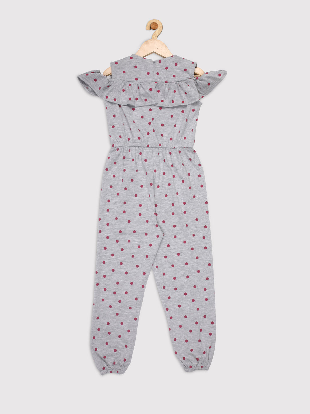 Nins Moda Girls Dot Printed Jump Suit-Grey