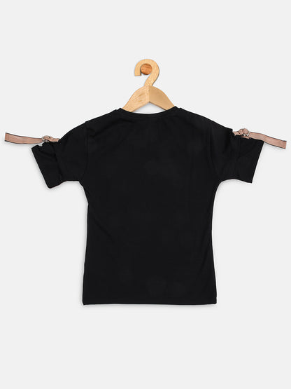 Pampolina Girls Printed Top With Shoulder Belt-Navy