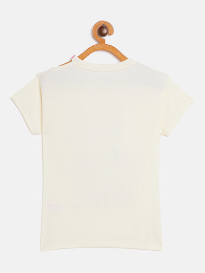 Pampolina Girls Printed Top With Cold Shoulder-Off Whtie
