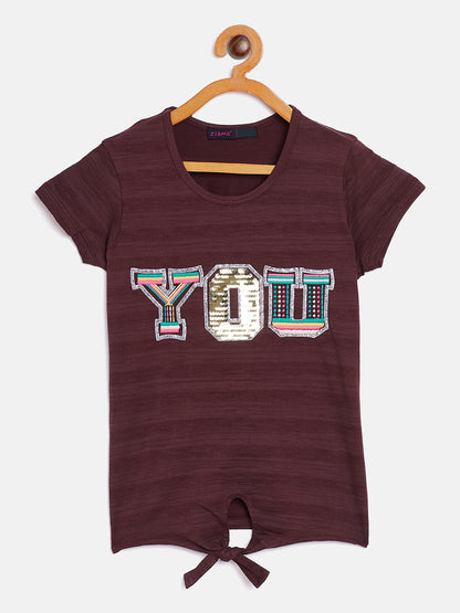Pampolina  Girls Embellished Printed Top-Wine