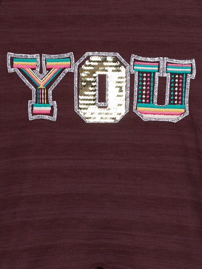 Pampolina  Girls Embellished Printed Top-Wine