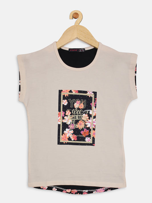 PampolinaGirls Floral Printed Sleeveless Top-Fawn