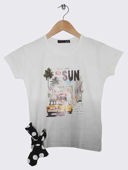 Pampolina Girls Printed Top-White