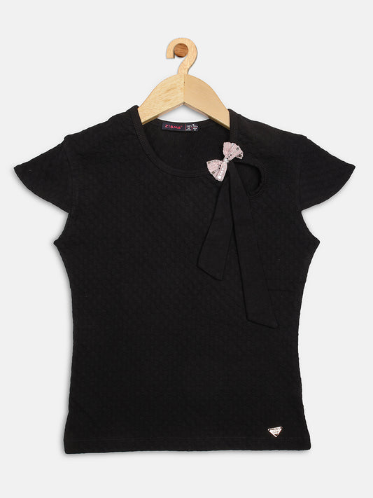 Pampolina Girls Solid Top With Puffed Sleeve -Black