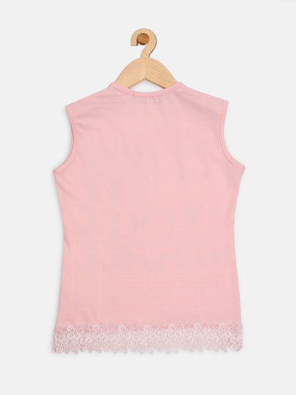 Pampolina Girls Stylish Embellished Printed Top-Pink