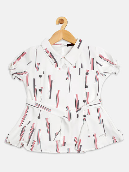 Pampolina Girls Half Sleeve Printed Top With Belt-Red