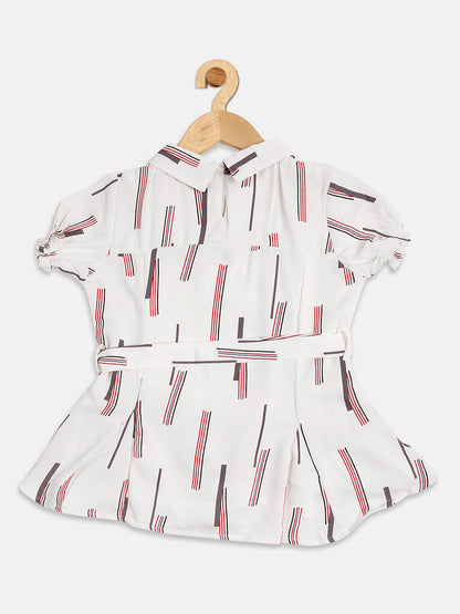 Pampolina Girls Half Sleeve Printed Top With Belt-Red