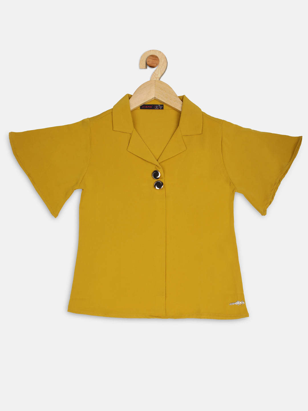 Pampolina Girls Solid Half Sleeve Textile  Top-Mustard