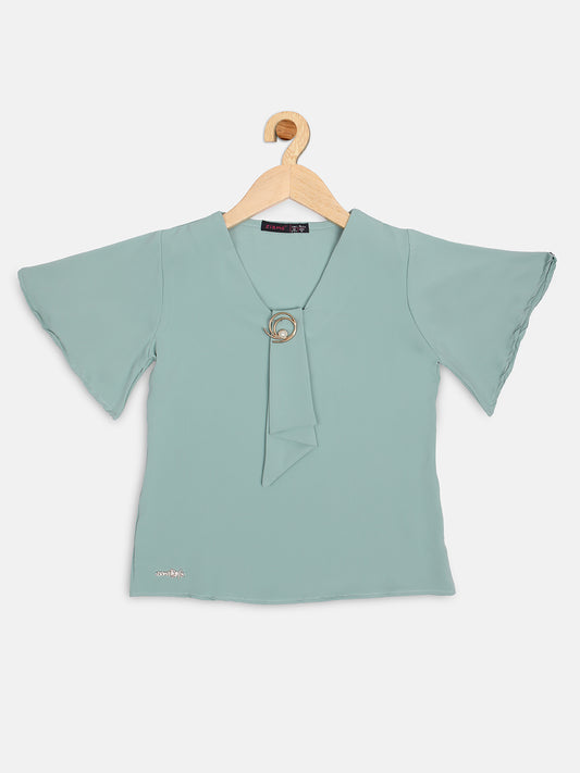 Pampolina Half Sleeve Solid Top With Tie-l.Green