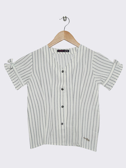 Pampolina Girls Half Selleve Striped Top-Off White