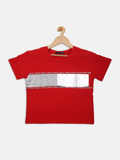Pampolina  Girls Embellished Printed Crop Top-Red
