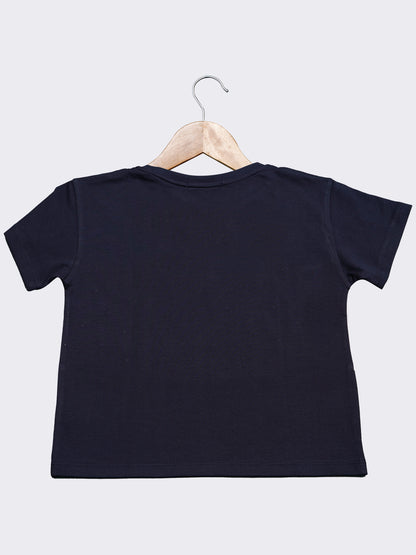 Pampolina Girls Half Sleeve Floral Printed Crop Top-Navy