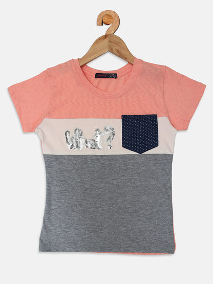 Pampolina  Girls Embellished Multicolour Top--Peach