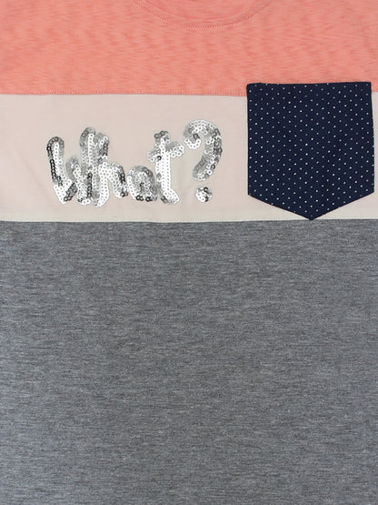 Pampolina  Girls Embellished Multicolour Top--Peach