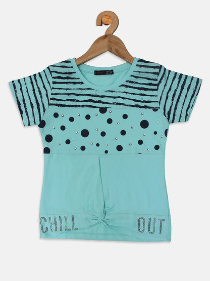Ziama Girls Stylish Dot Printed Top- Sky