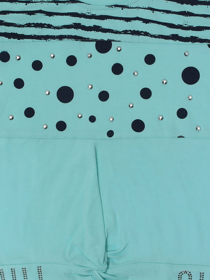 Ziama Girls Stylish Dot Printed Top- Sky