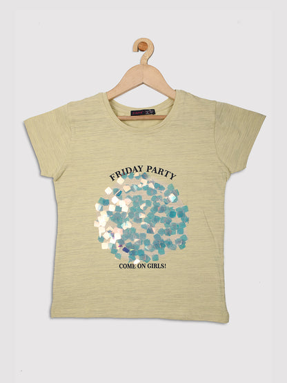 Pampolina Girls Half Sleeve Printed Top -Lemon