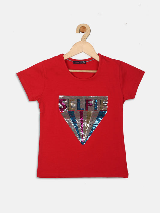 Ziama Girls Printed Seqiune Top-Red