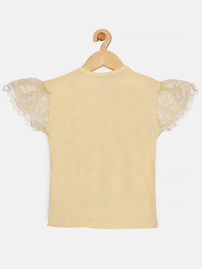 Pampolina Girls Printed Round Neck Sleeveless Top- Off-White