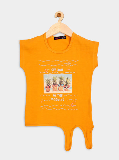 Pampolina Girls Printed  Half Sleeve Top-Mustard