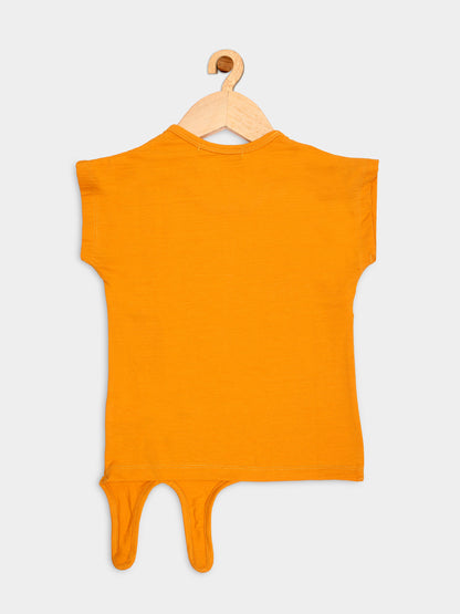 Pampolina Girls Printed  Half Sleeve Top-Mustard