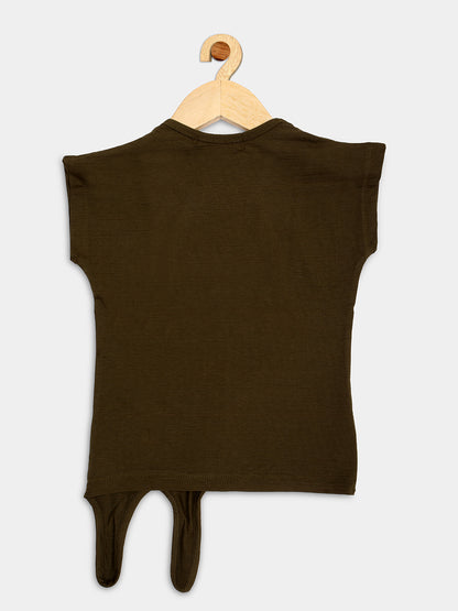 Pampolina Girls Printed  Half Sleeve Top-Olive