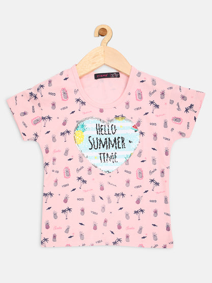 Pampolina  Girls All Over Heart  Printed Top- Pink