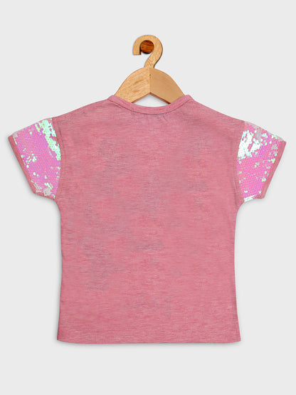 Pampolina Girls Unicorn  Printed  Half Sleeve Top-Pink