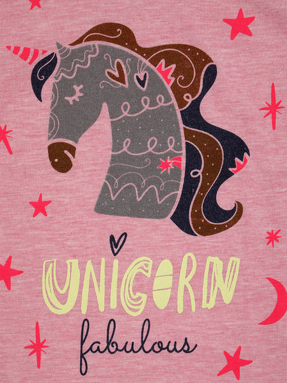 Pampolina Girls Unicorn  Printed  Half Sleeve Top-Pink
