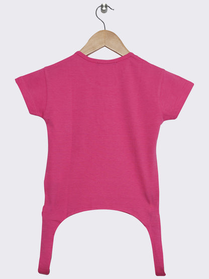 Pampolina Girls Half Sleeve Solid Top With Waist Belt-Pink
