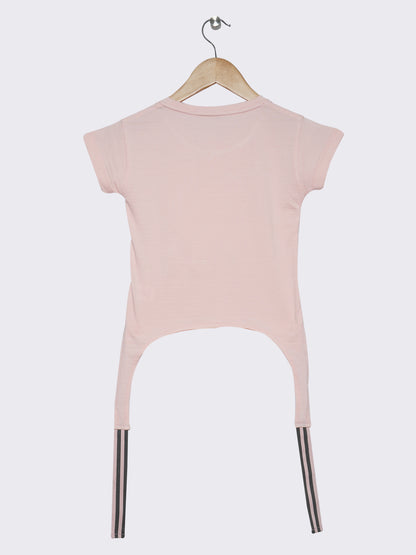 Pampolina Girls Half Sleeve Frolal Printed Top With Waist Belt-Pink