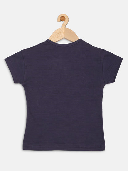 Pampolina Girls Printed  Half Sleeve Top-DarkGrey