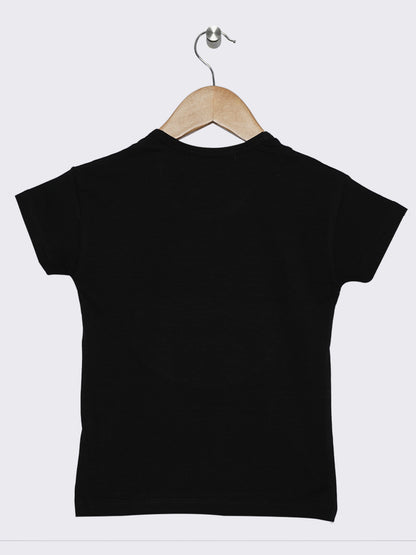 Pampolina Girls Printed Round Neck Top- Black