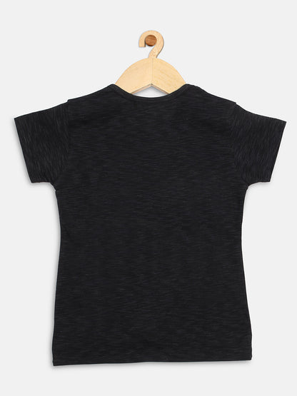 Pampolina Girls Heart Printed Top With Waist Elastic-Black