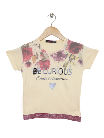 Pampolina Girls Printed Round Neck Top- Off-White
